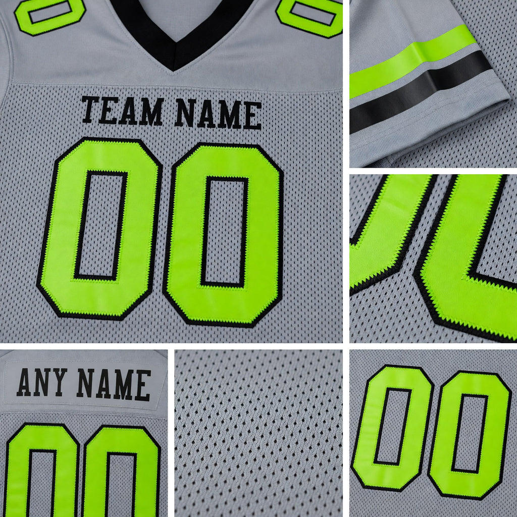 Custom Gray Neon Green-Black Mesh Authentic Football Jersey detail