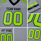 Custom Gray Neon Green-Black Mesh Authentic Football Jersey detail