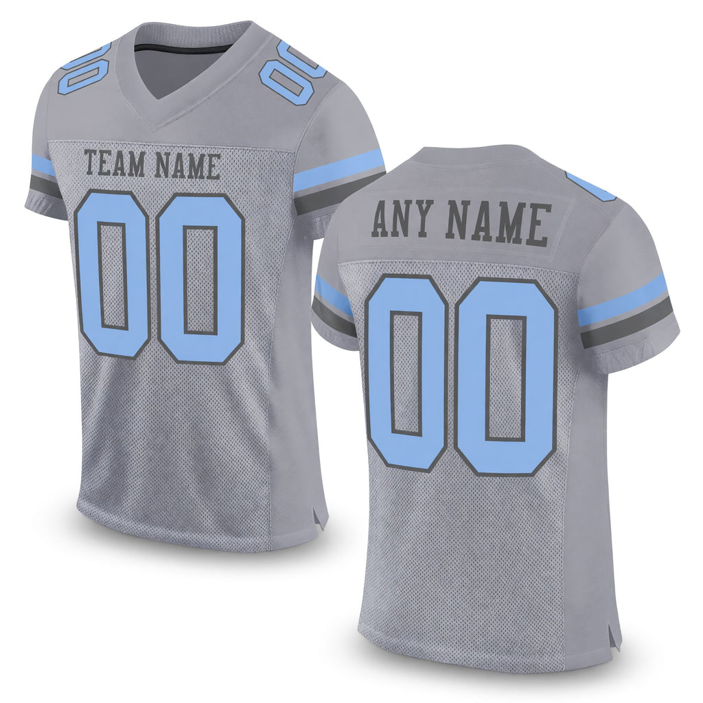 Custom Gray Light Blue-Steel Gray Mesh Authentic Football Jersey