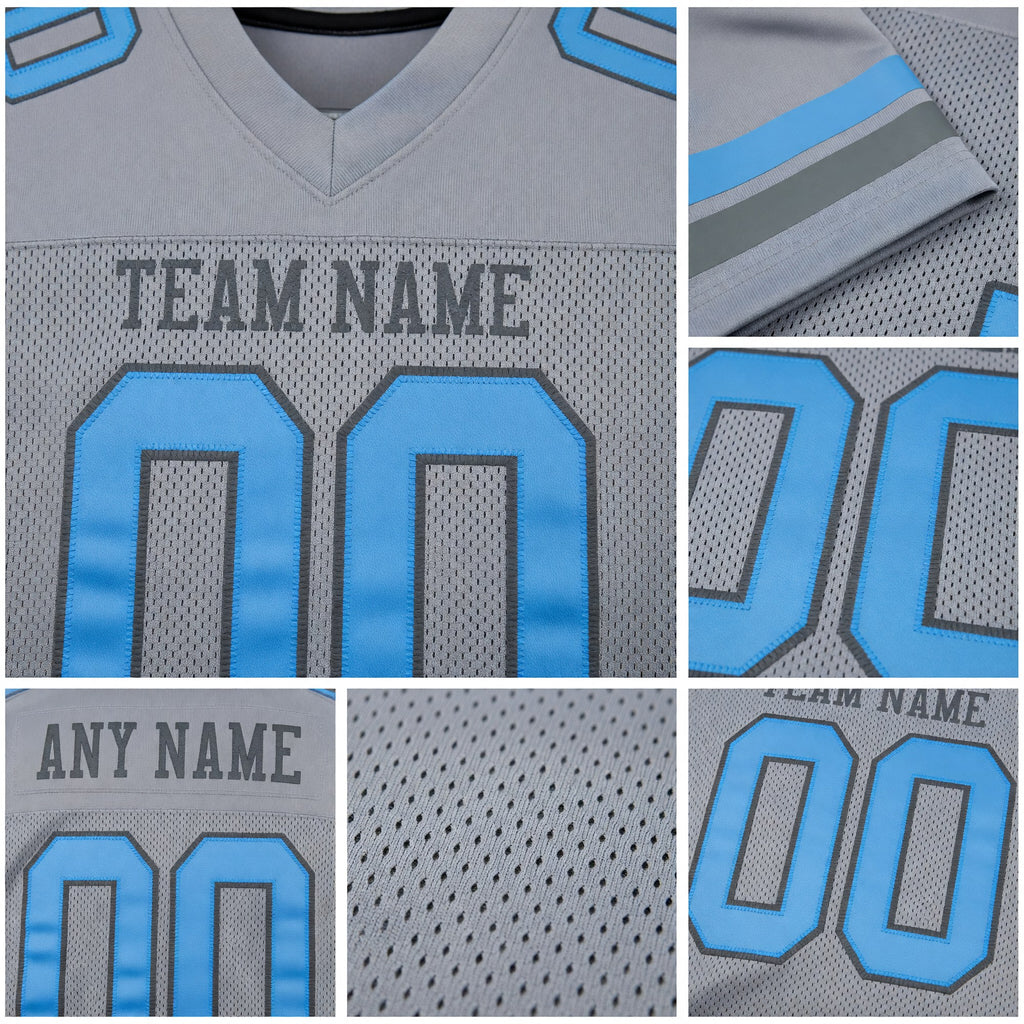 Custom Gray Light Blue-Steel Gray Mesh Authentic Football Jersey detail