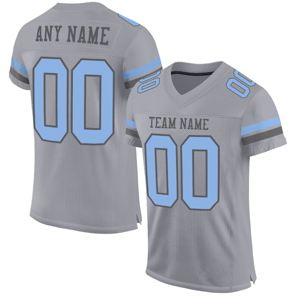 Custom Gray Light Blue-Steel Gray Mesh Authentic Football Jersey photo 1