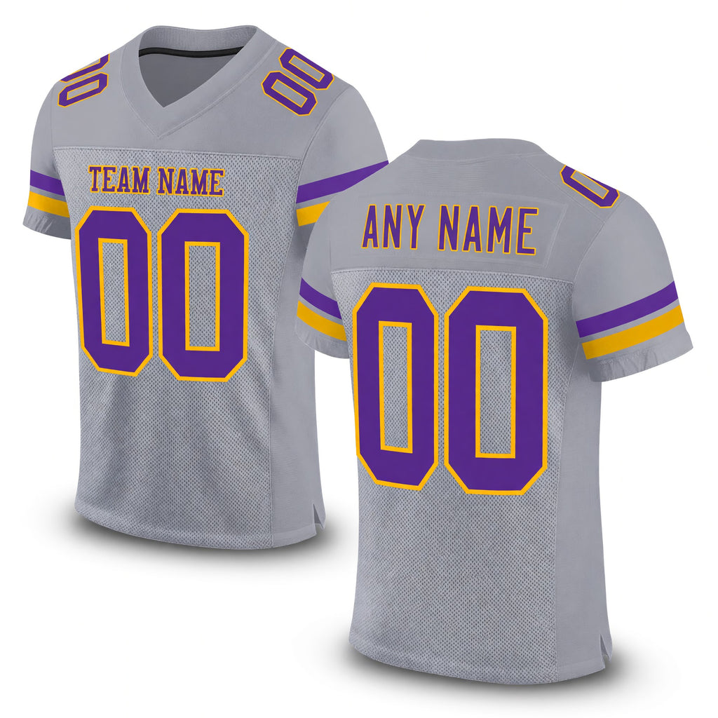 Custom Gray Purple-Gold Mesh Authentic Football Jersey