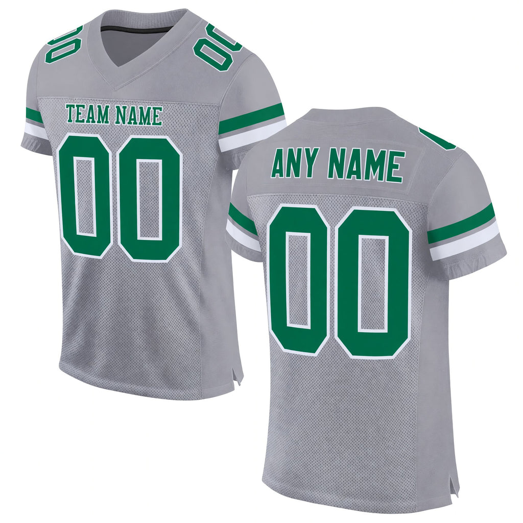 Custom Gray Kelly Green-White Mesh Authentic Football Jersey