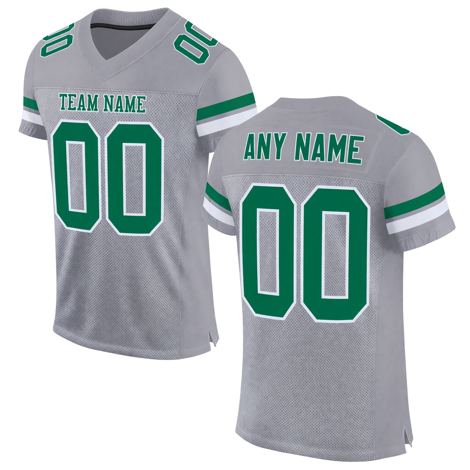 Custom Gray Kelly Green-White Mesh Authentic Football Jersey