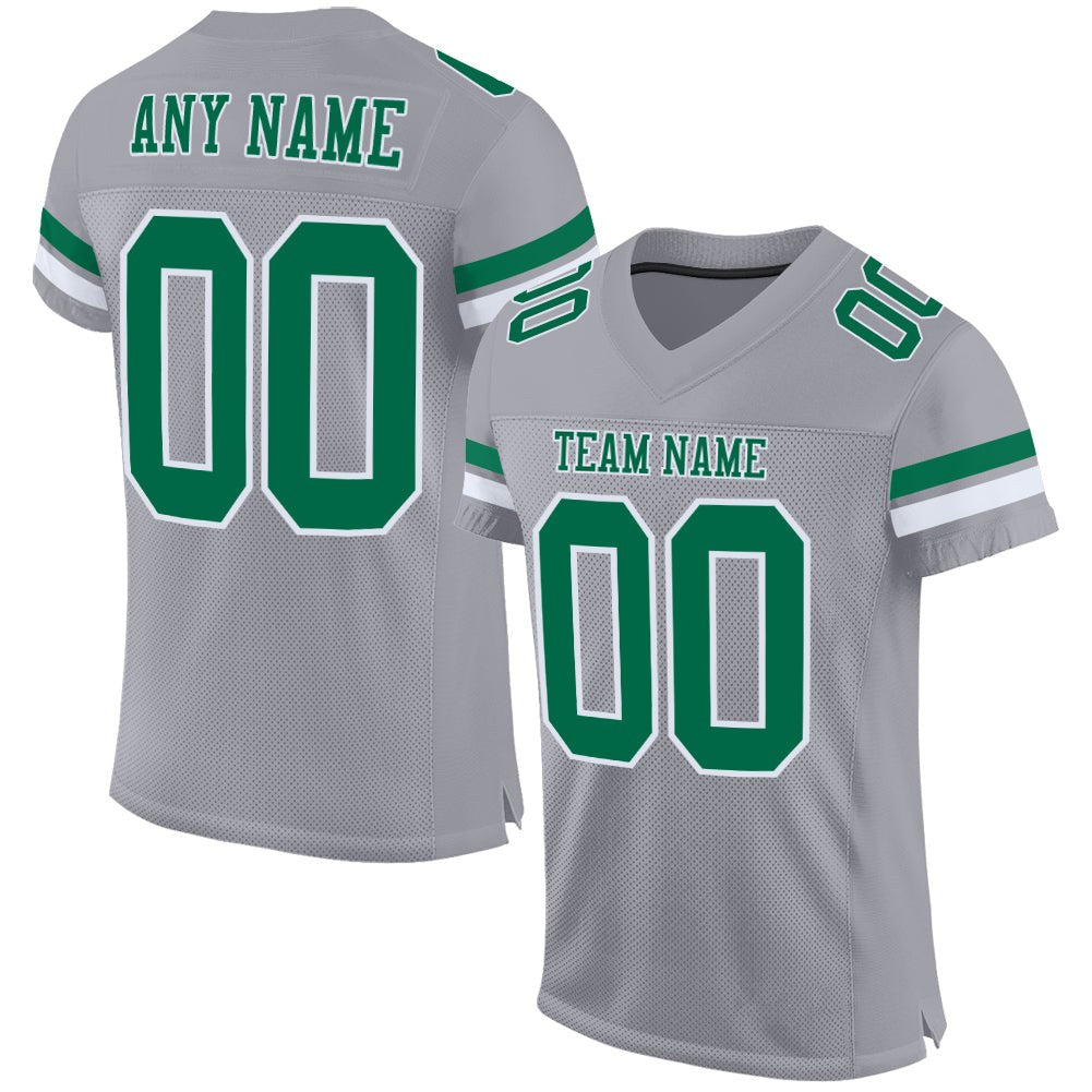 Custom Gray Kelly Green-White Mesh Authentic Football Jersey photo 1