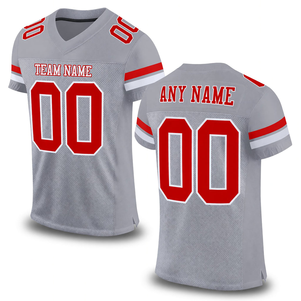 Custom Gray Red-White Mesh Authentic Football Jersey