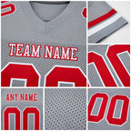 Custom Gray Red-White Mesh Authentic Football Jersey detail