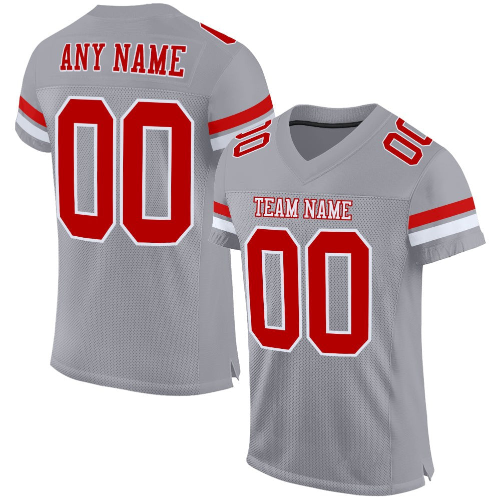 Custom Gray Red-White Mesh Authentic Football Jersey photo 1