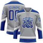 Custom Gray Royal-White Hockey Lace Neck Jersey photo 2