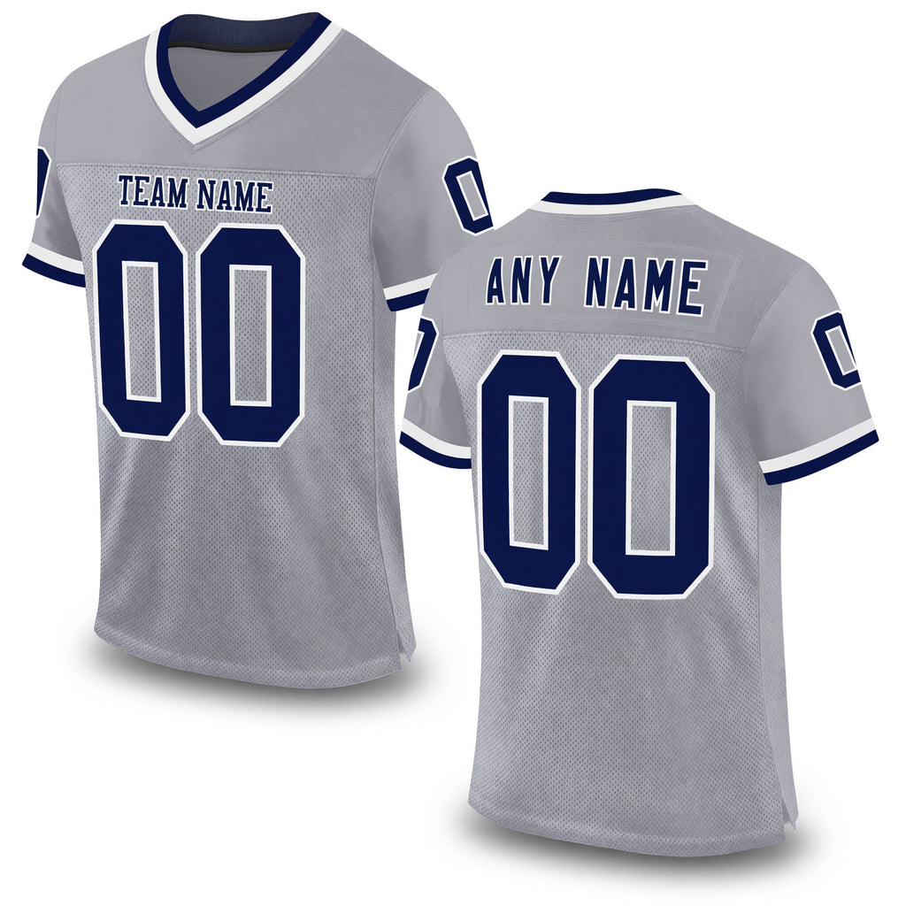 Custom Gray Navy-White Mesh Authentic Throwback Football Jersey