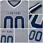 Custom Gray Navy-White Mesh Authentic Throwback Football Jersey detail