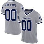 Custom Gray Navy-White Mesh Authentic Throwback Football Jersey photo 1