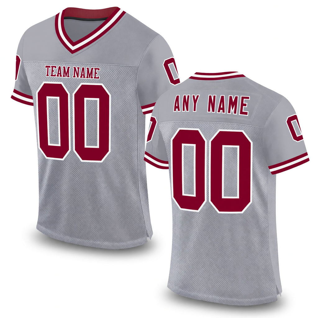 Custom Gray Maroon-White Mesh Authentic Throwback Football Jersey