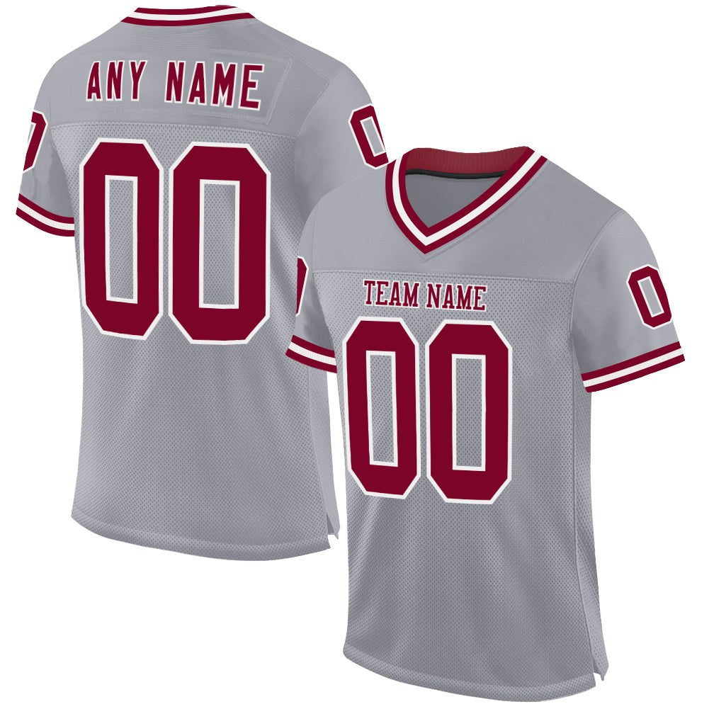 Custom Gray Maroon-White Mesh Authentic Throwback Football Jersey photo 1