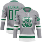 Custom Gray Kelly Green-White Hockey Lace Neck Jersey photo 2