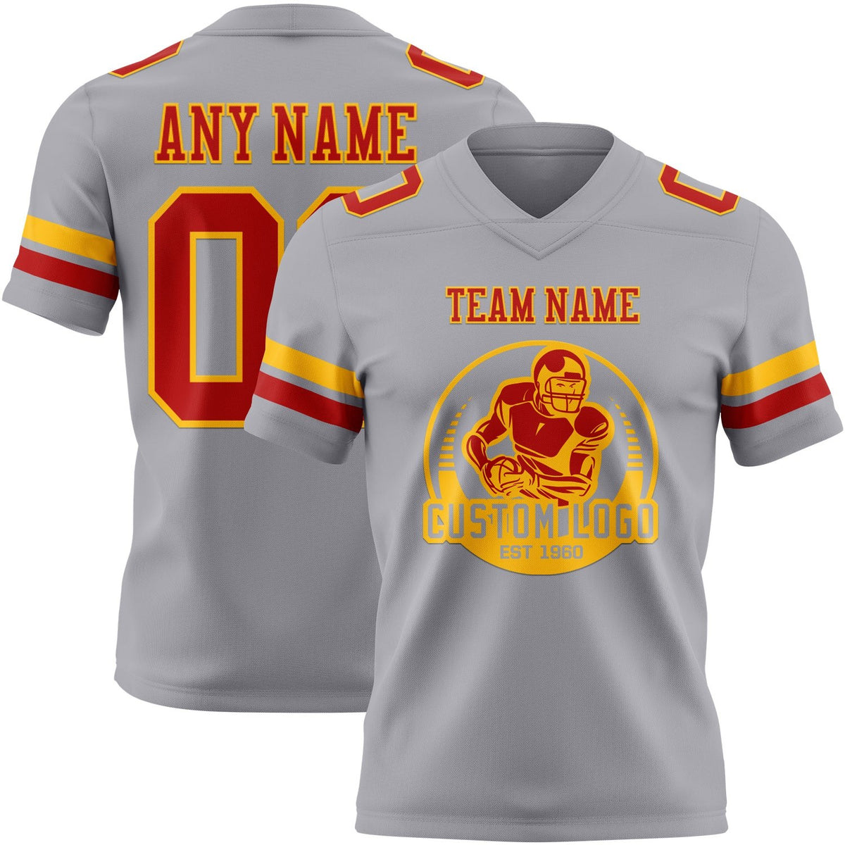 Custom Gray Red-Gold Authentic Football Jersey photo 2