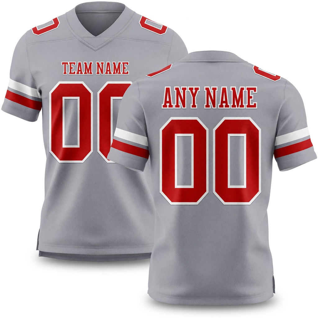 Custom Gray Red-White Authentic Football Jersey