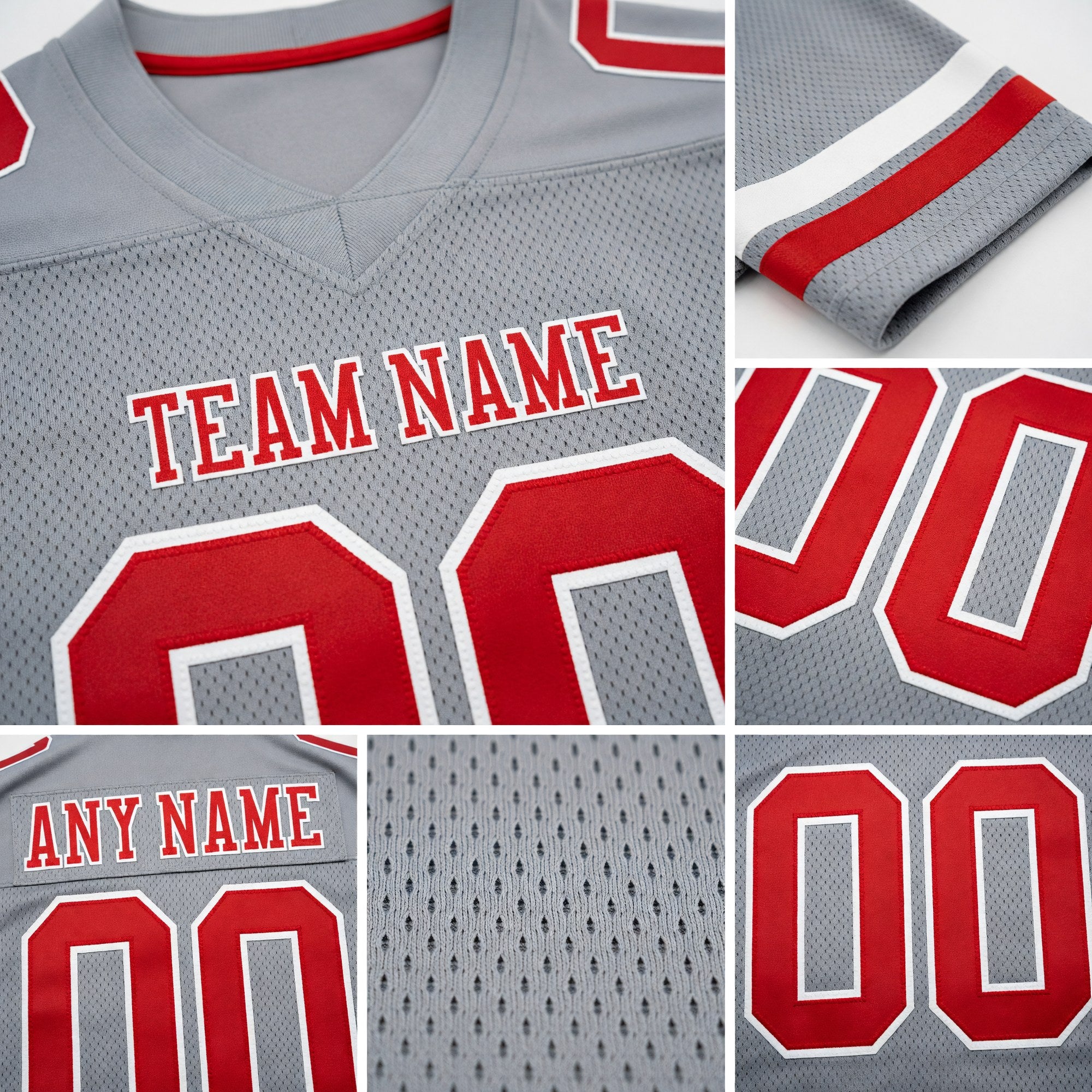 Custom Gray Red-White Authentic Football Jersey detail