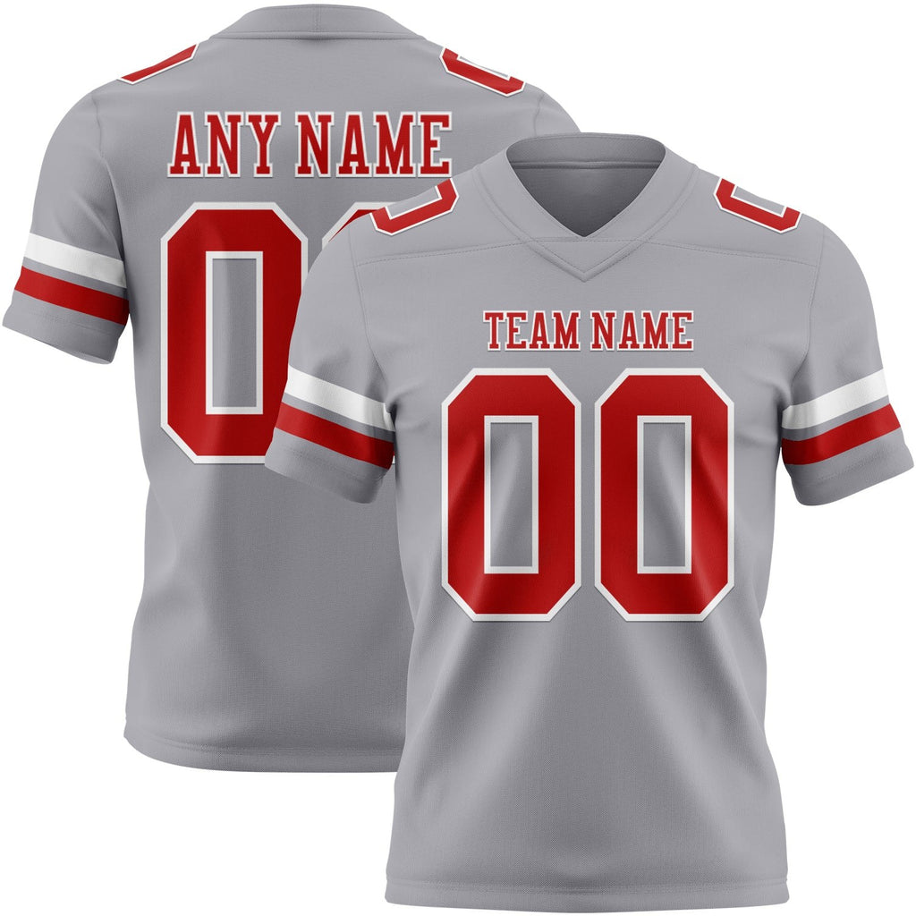 Custom Gray Red-White Authentic Football Jersey photo 1