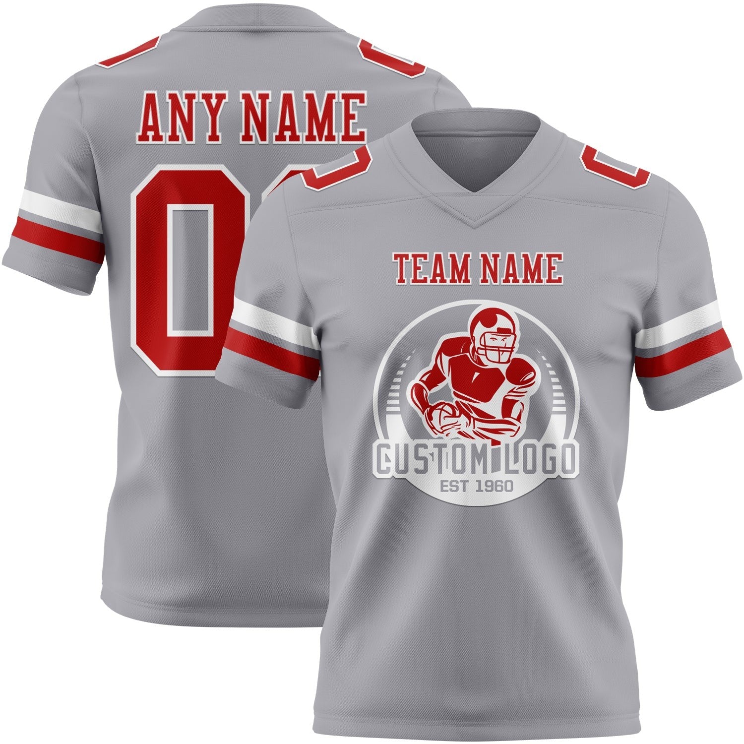Custom Gray Red-White Authentic Football Jersey photo 2