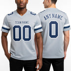 Custom Gray Navy-White Authentic Football Jersey worn front and back
