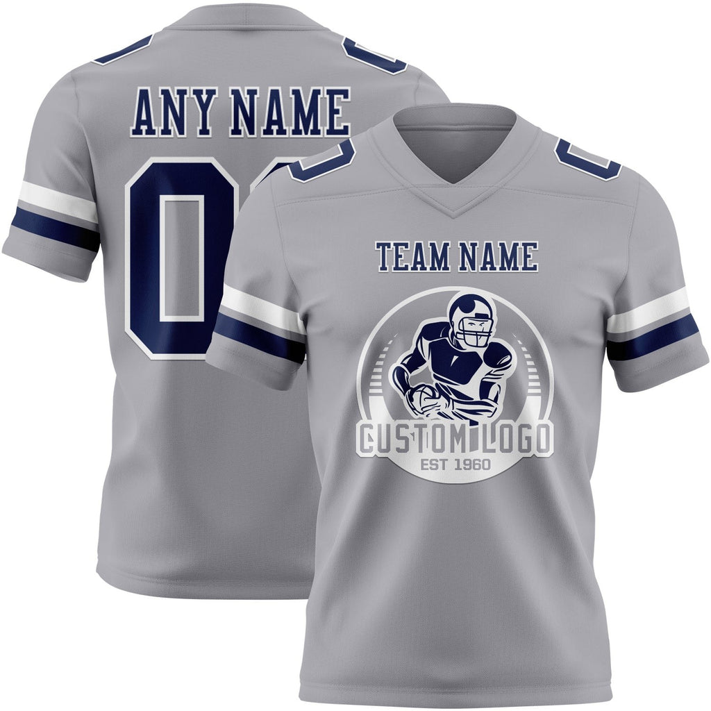Custom Gray Navy-White Authentic Football Jersey photo 2