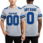 Custom Gray Royal-Black Authentic Football Jersey worn front and back
