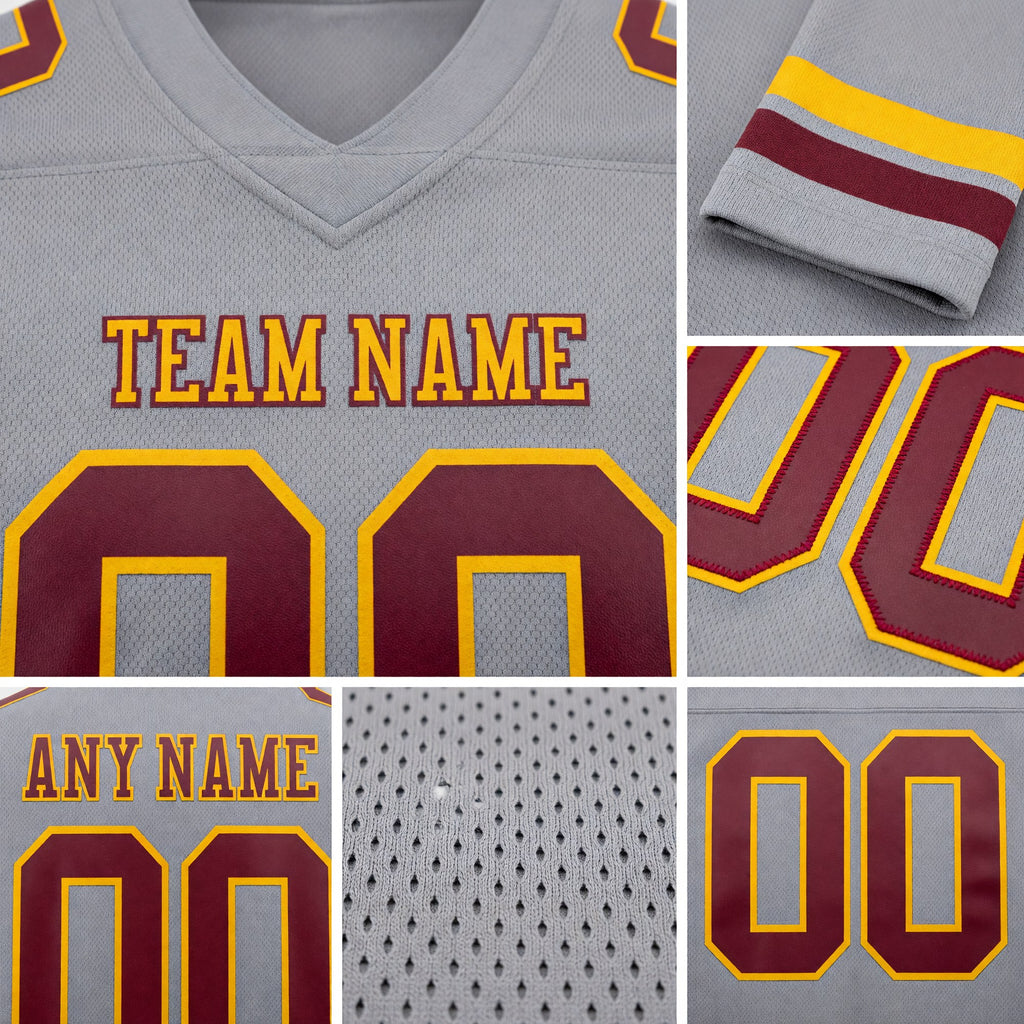 Custom Gray Burgundy-Gold Authentic Football Jersey detail
