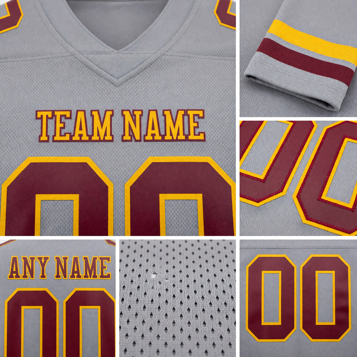 Custom Gray Burgundy-Gold Authentic Football Jersey detail