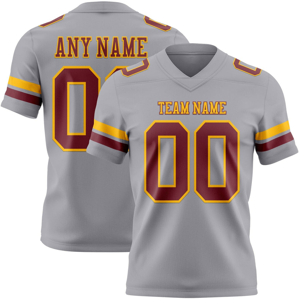 Custom Gray Burgundy-Gold Authentic Football Jersey photo 1