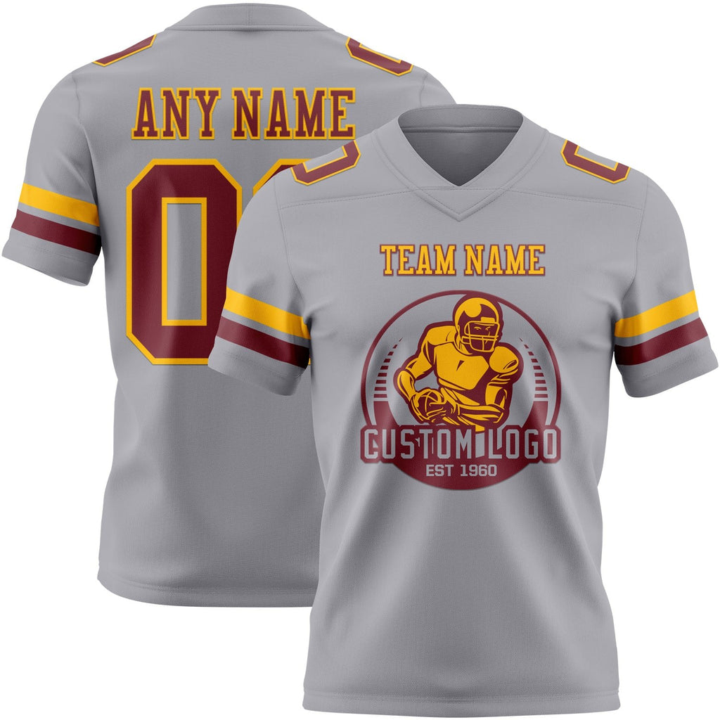 Custom Gray Burgundy-Gold Authentic Football Jersey photo 2