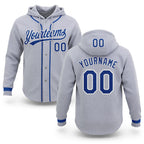 Custom Stitched Gray Royal-White Baseball Pullover Sweatshirt Hoodie