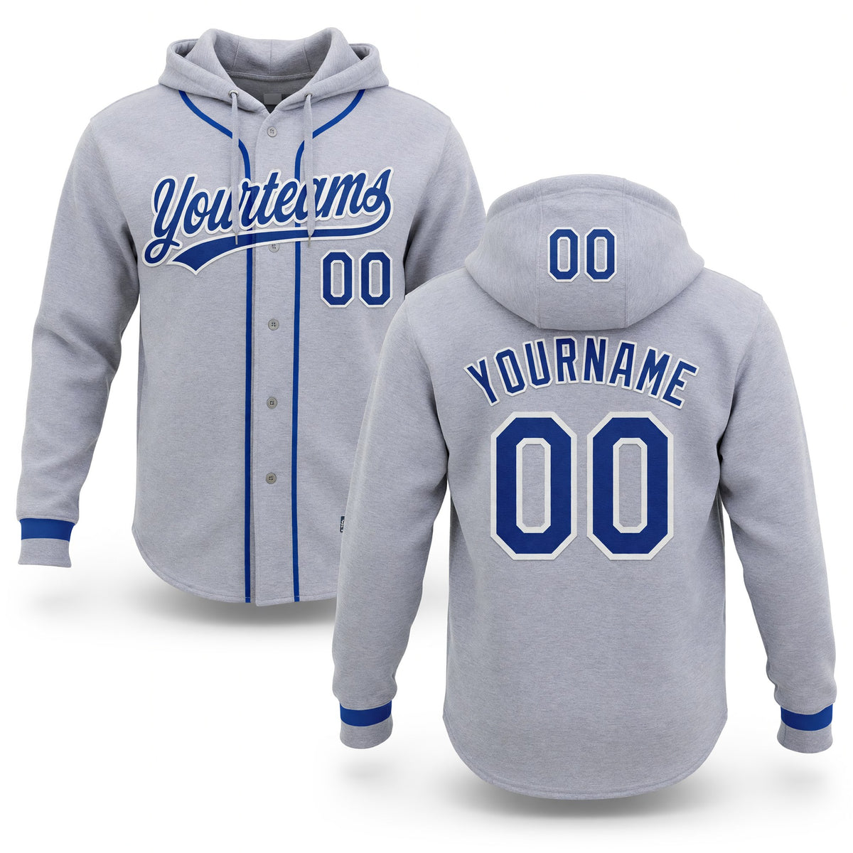 Custom Stitched Gray Royal-White Baseball Pullover Sweatshirt Hoodie