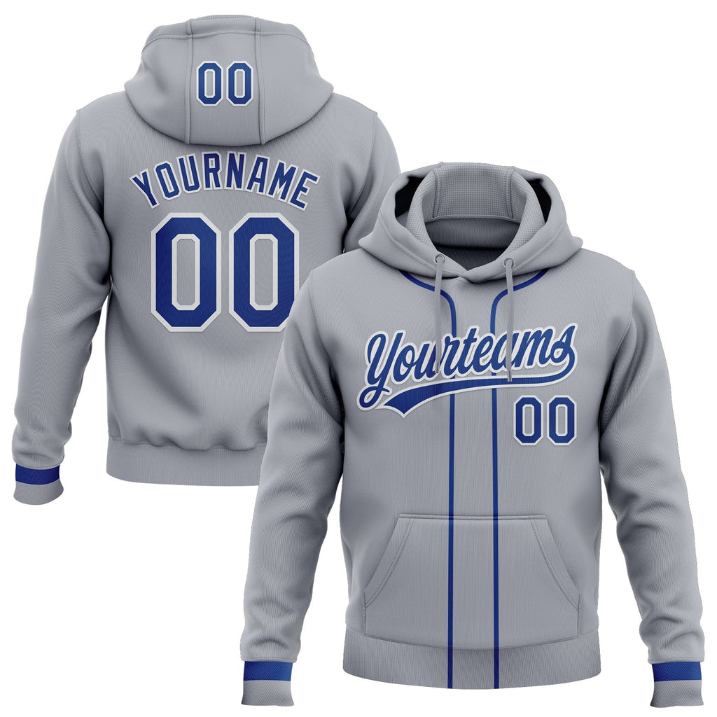 Custom Stitched Gray Royal-White Baseball Pullover Sweatshirt Hoodie photo 1