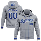 Custom Stitched Gray Royal-White Baseball Pullover Sweatshirt Hoodie photo 1