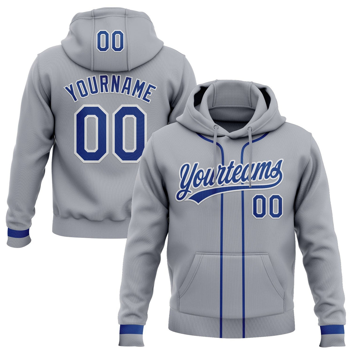Custom Stitched Gray Royal-White Baseball Pullover Sweatshirt Hoodie photo 1