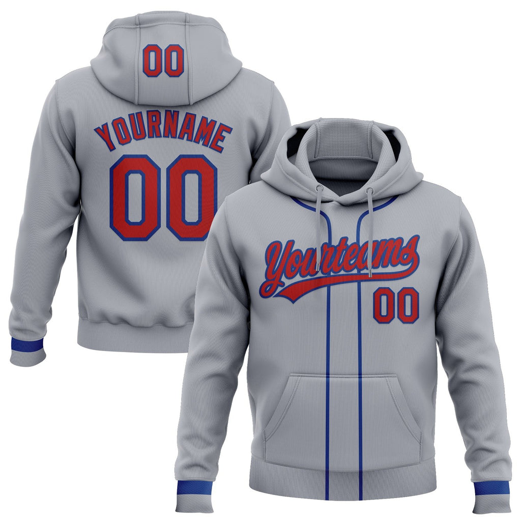Custom Stitched Gray Red-Royal Baseball Pullover Sweatshirt Hoodie photo 1