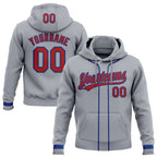 Custom Stitched Gray Red-Royal Baseball Pullover Sweatshirt Hoodie photo 1