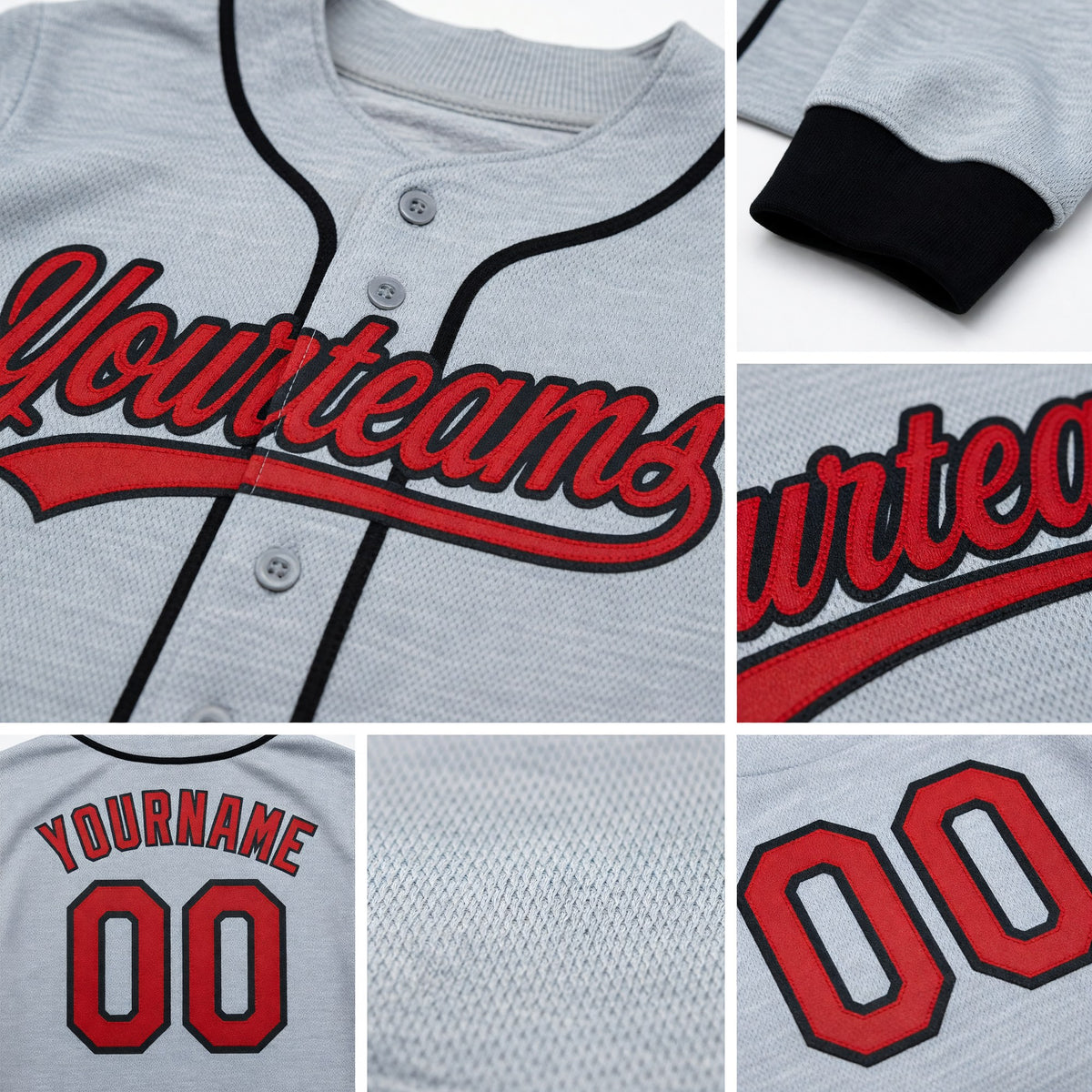 Custom Stitched Gray Red-Black Baseball Pullover Sweatshirt Hoodie detail