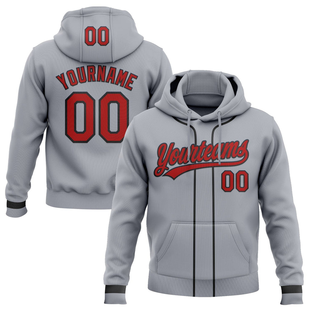 Custom Stitched Gray Red-Black Baseball Pullover Sweatshirt Hoodie photo 1