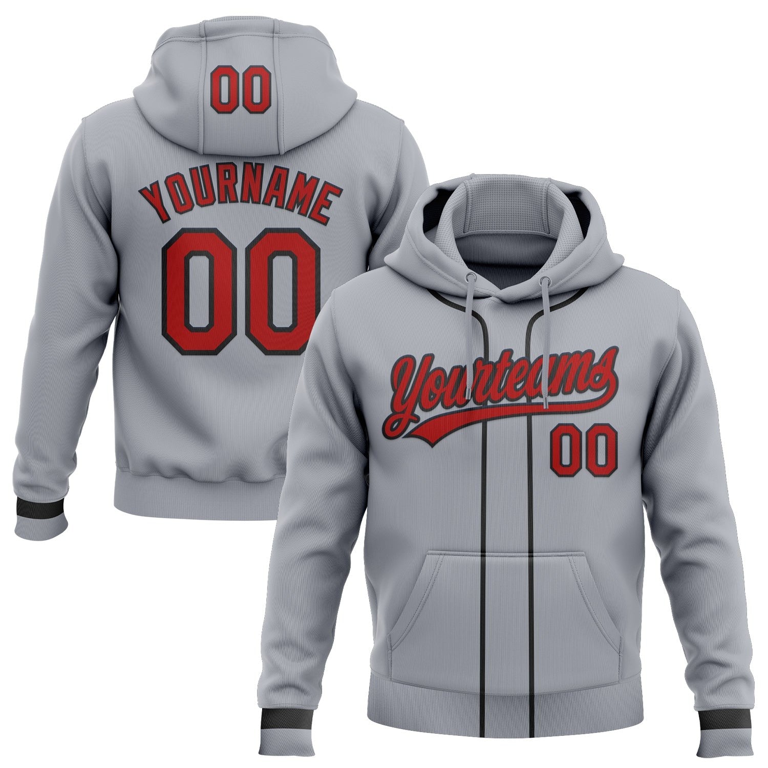 Custom Stitched Gray Red-Black Baseball Pullover Sweatshirt Hoodie photo 1
