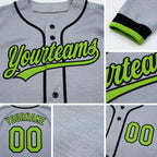 Custom Stitched Gray Neon Green-Black Baseball Pullover Sweatshirt Hoodie detail