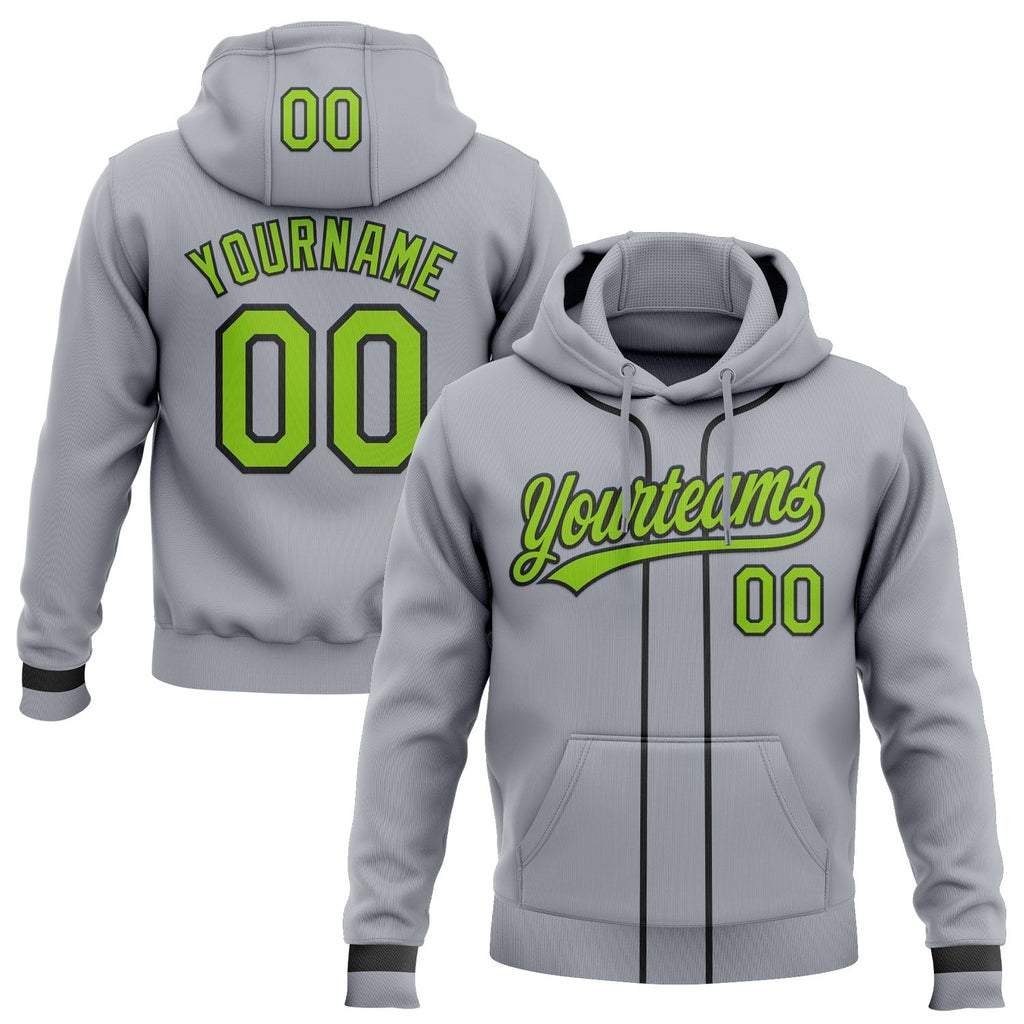 Custom Stitched Gray Neon Green-Black Baseball Pullover Sweatshirt Hoodie photo 1