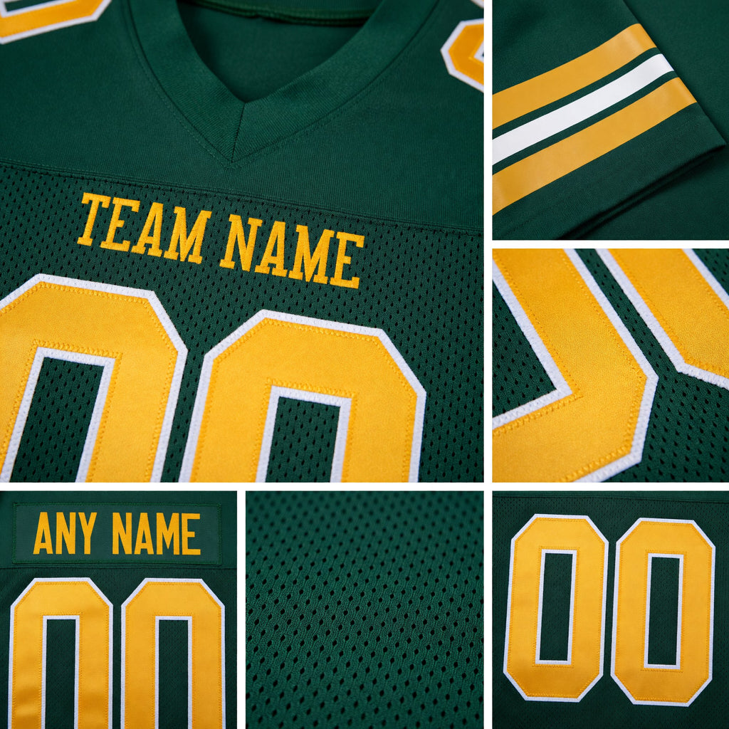 Custom Green Gold-White Mesh Authentic Football Jersey detail