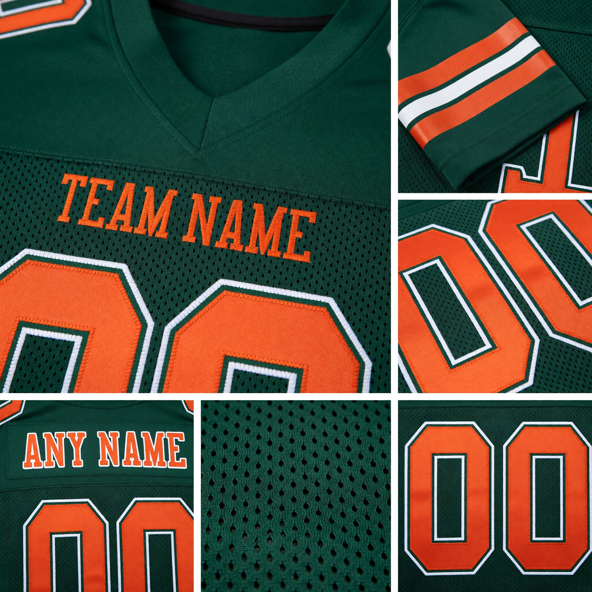 Custom Green Orange-White Mesh Authentic Football Jersey detail