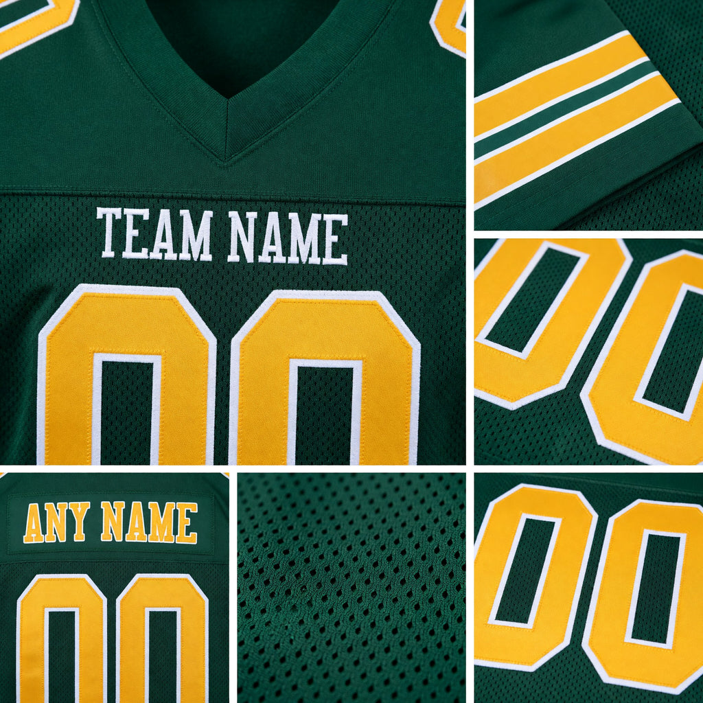Custom Green Gold-White Mesh Authentic Football Jersey detail