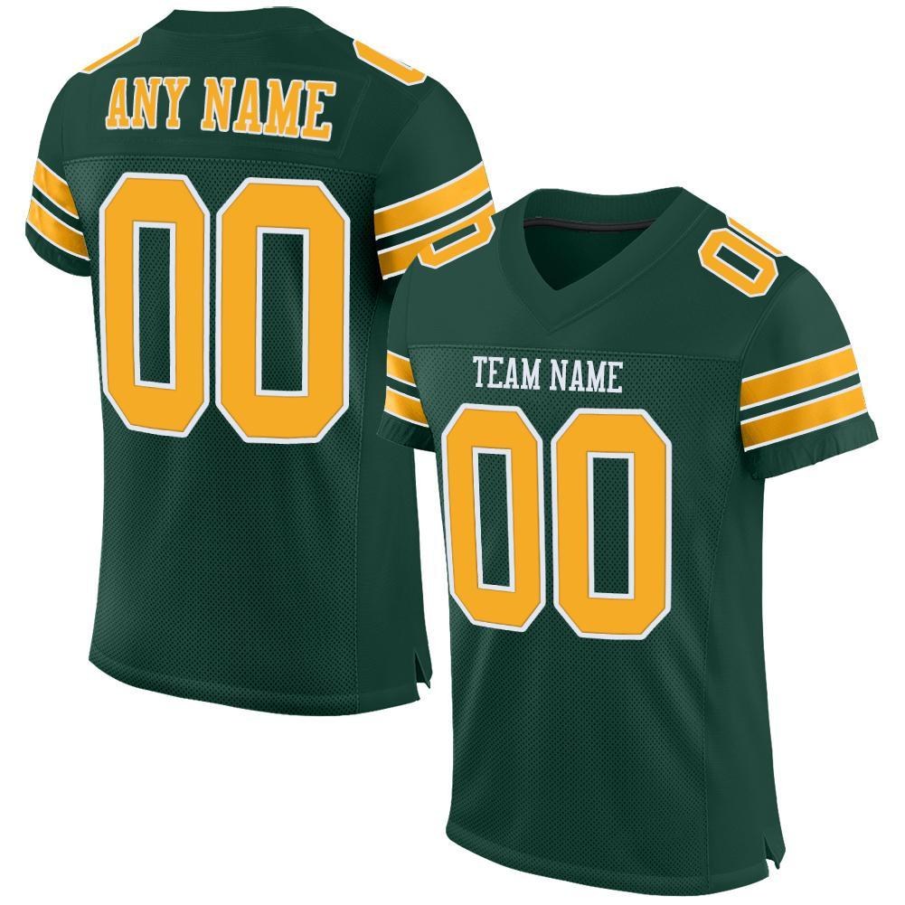Custom Green Gold-White Mesh Authentic Football Jersey photo 1