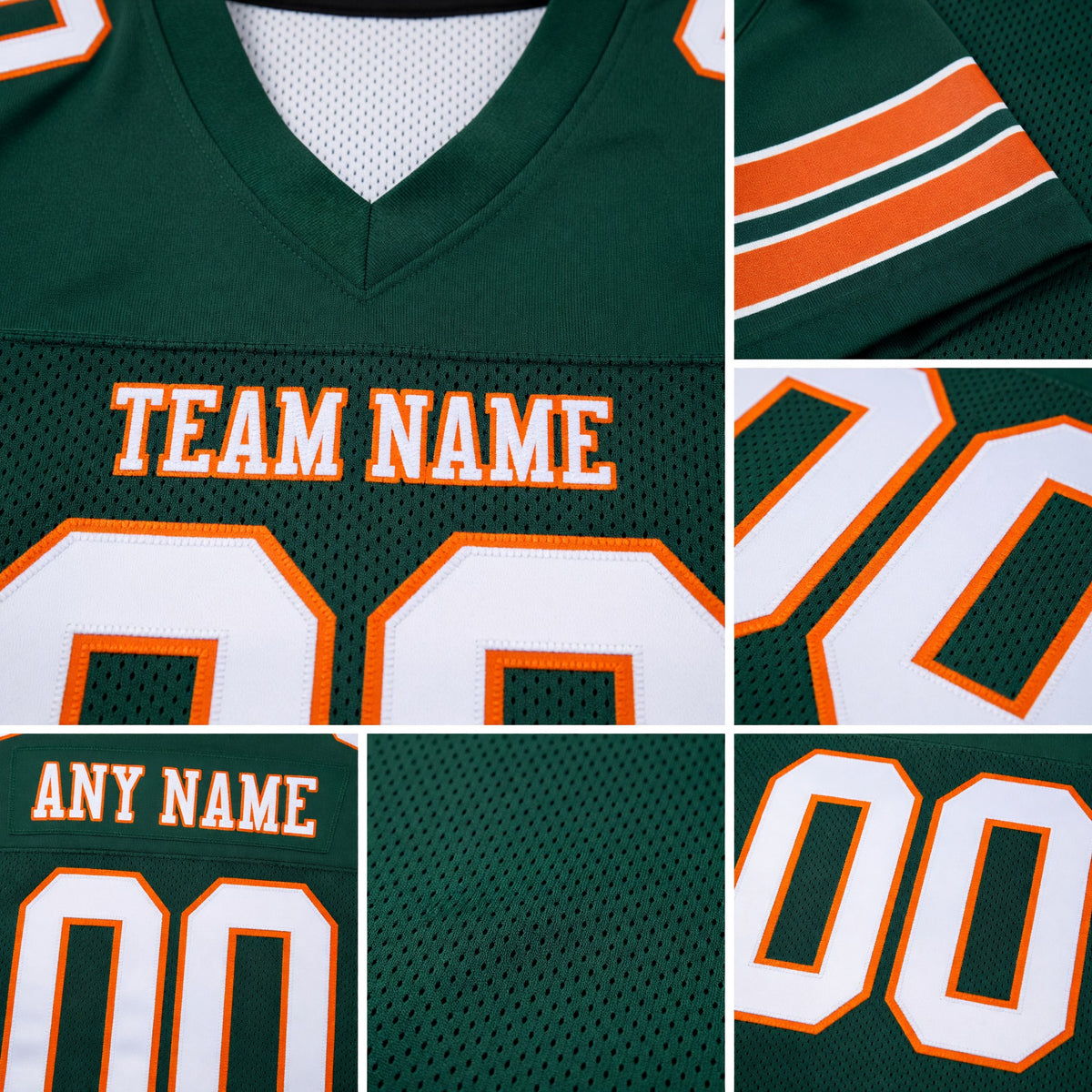 Custom Green White-Orange Mesh Authentic Football Jersey detail