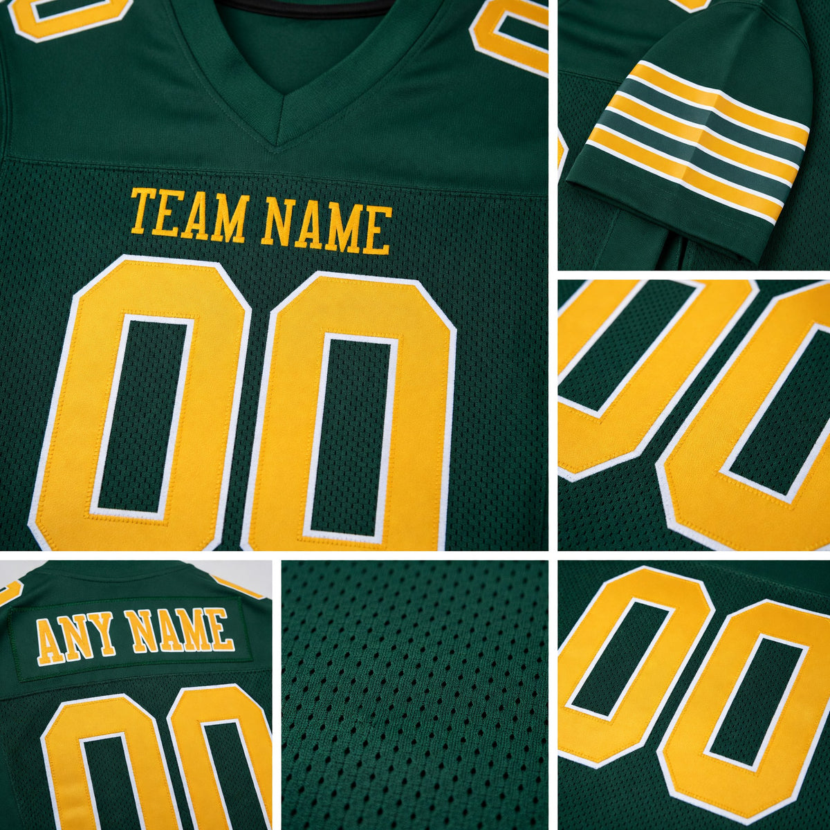 Custom Green Gold-White Mesh Authentic Football Jersey detail