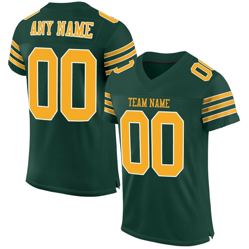 Custom Green Gold-White Mesh Authentic Football Jersey photo 1
